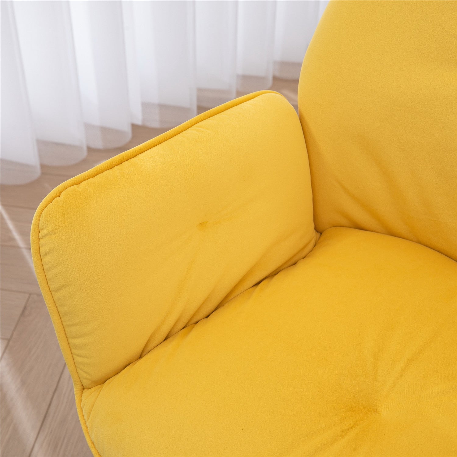 Set of 4 comfortable yellow fabric and suede dining chairs with armrests - CALF SUEDE+YELLOW