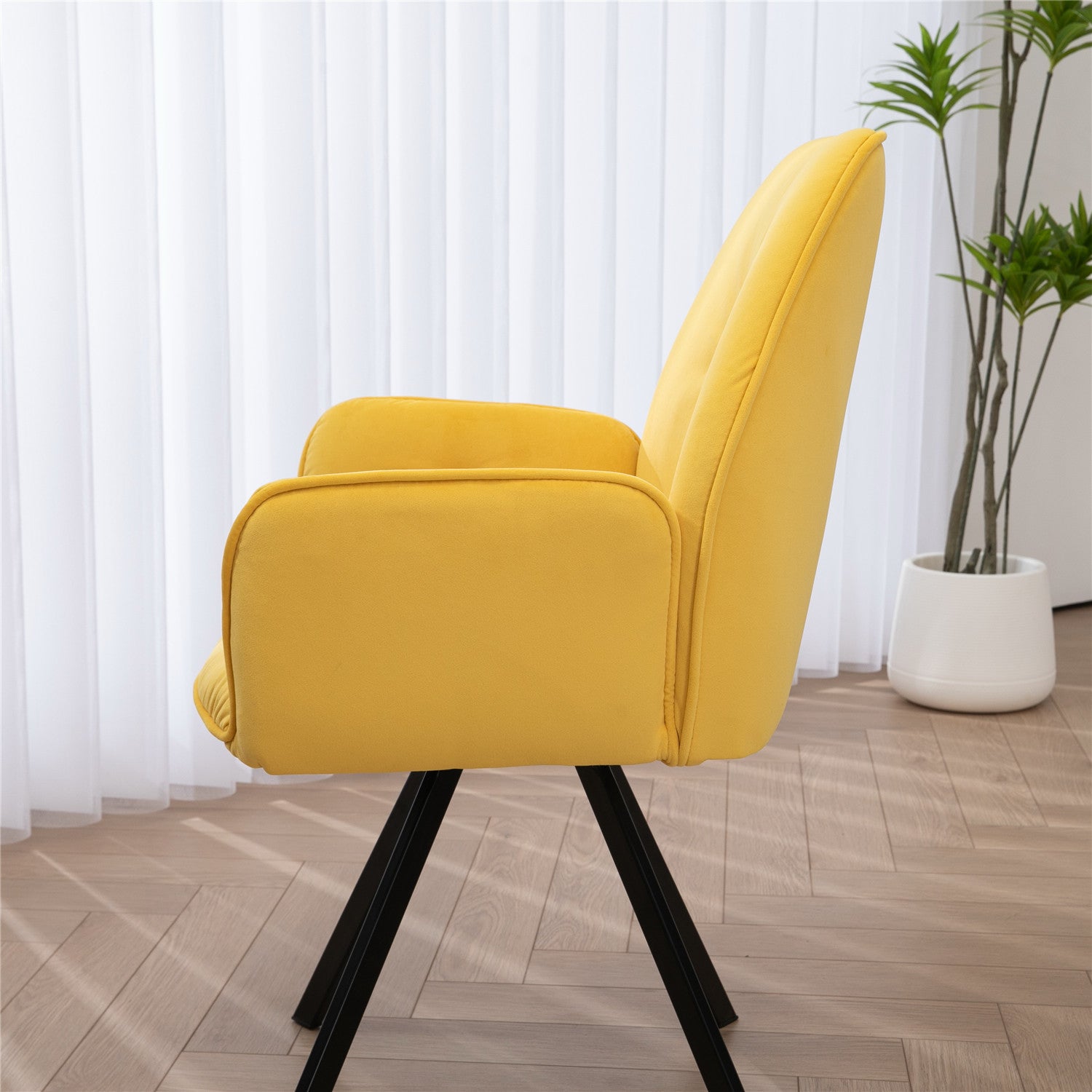 Set of 2 comfortable yellow fabric dining chairs with armrests - CALF YELLOW