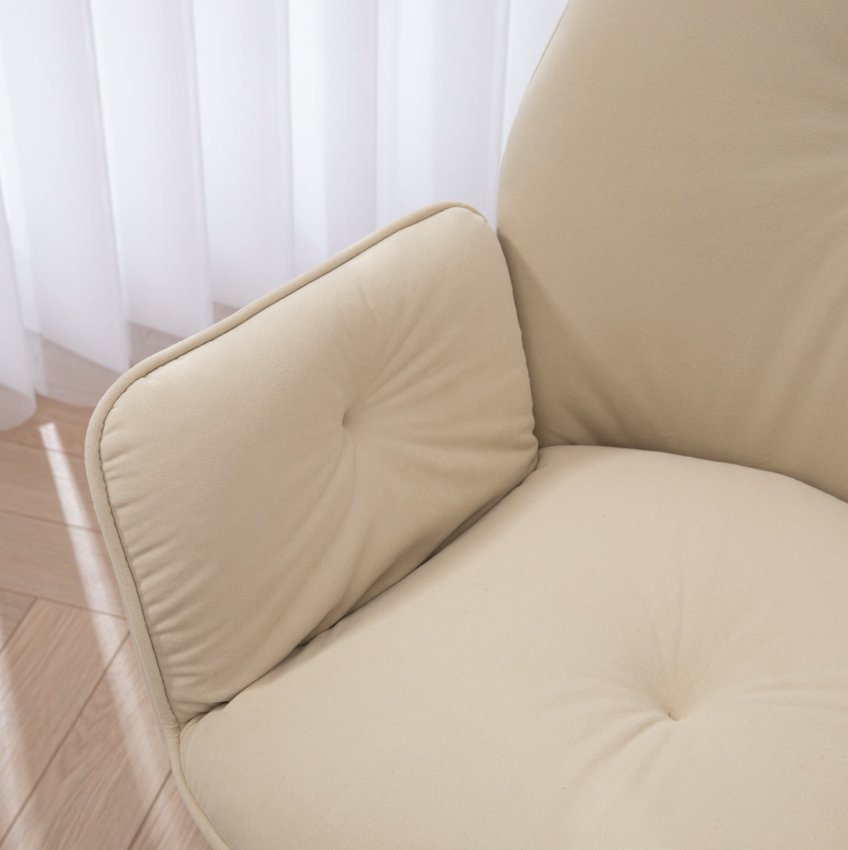 Set of 6 comfortable dining room chairs in yellow, beige and suede fabric with armrests - CALF SUEDE+BEIGE+YELLOW