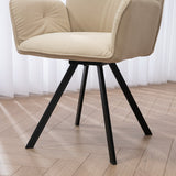 Set of 4 comfortable dining room chairs in beige fabric and suede with armrests - CALF SUEDE+BEIGE