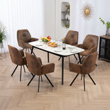 Set of 6 comfortable suede dining chairs with armrests - CALF SUEDE BROWN 6PCS