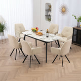 Set of 6 Comfortable Beige Fabric Dining Chairs with Armrests - CALF BEIGE 6PCS