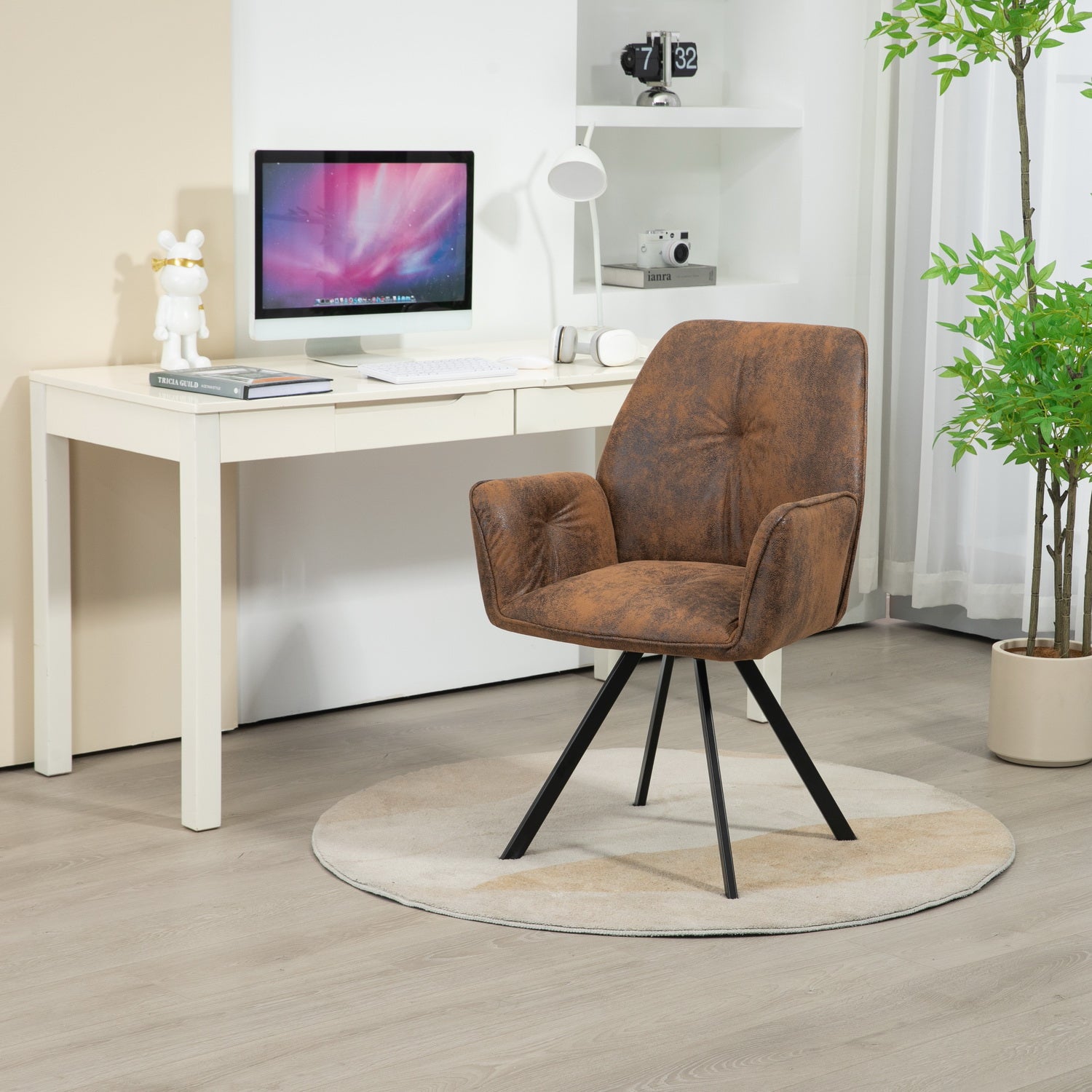 Juego de 2 cómodas sillas de comedor de ante con reposabrazos - CALF SUEDE BROWN