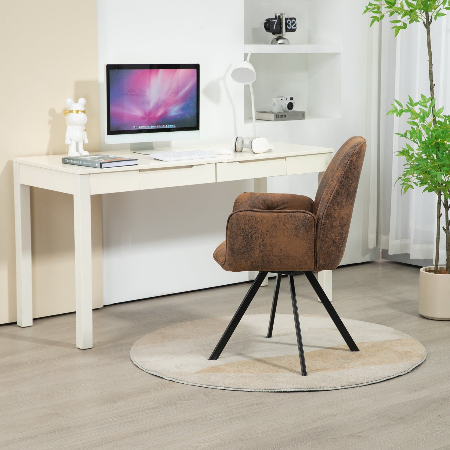 Juego de 2 cómodas sillas de comedor de ante con reposabrazos - CALF SUEDE BROWN