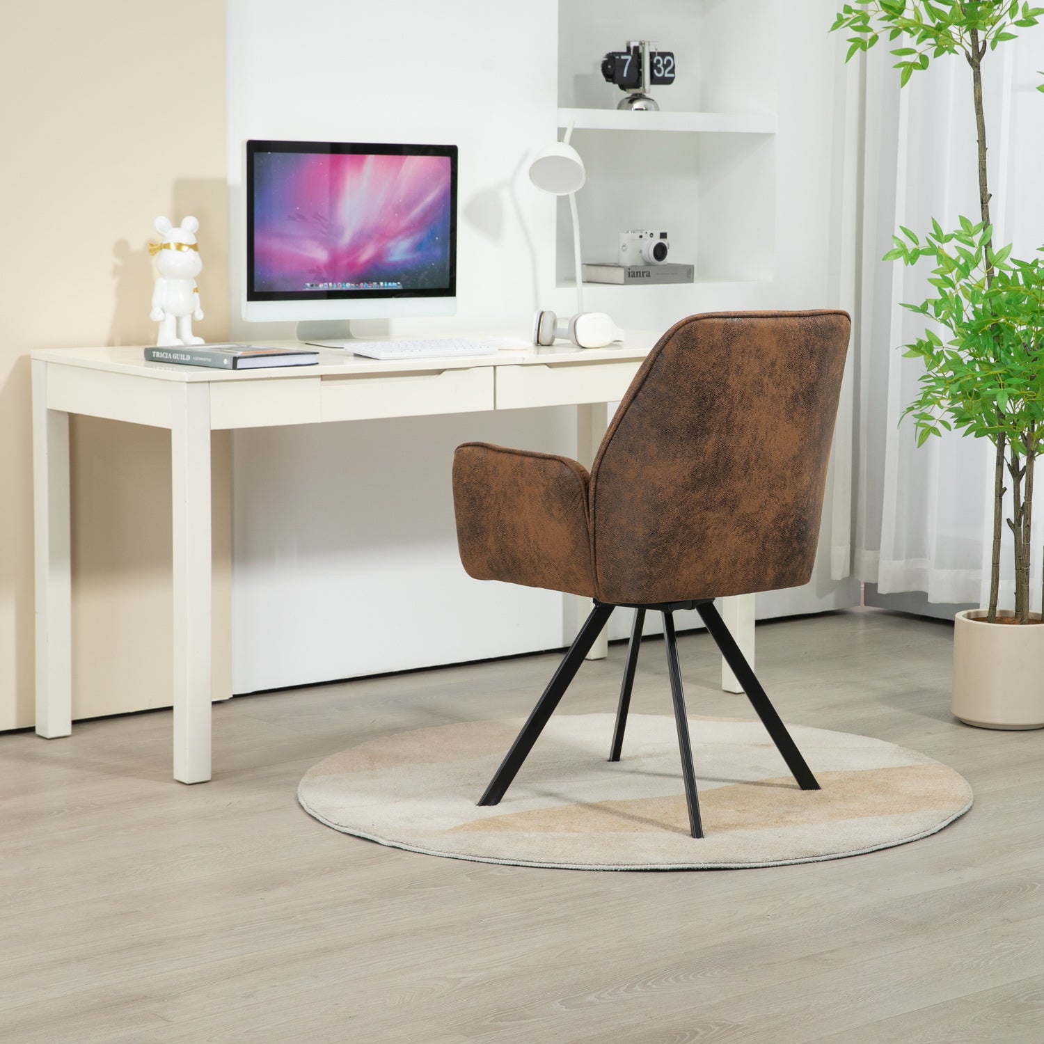 Juego de 2 cómodas sillas de comedor de ante con reposabrazos - CALF SUEDE BROWN