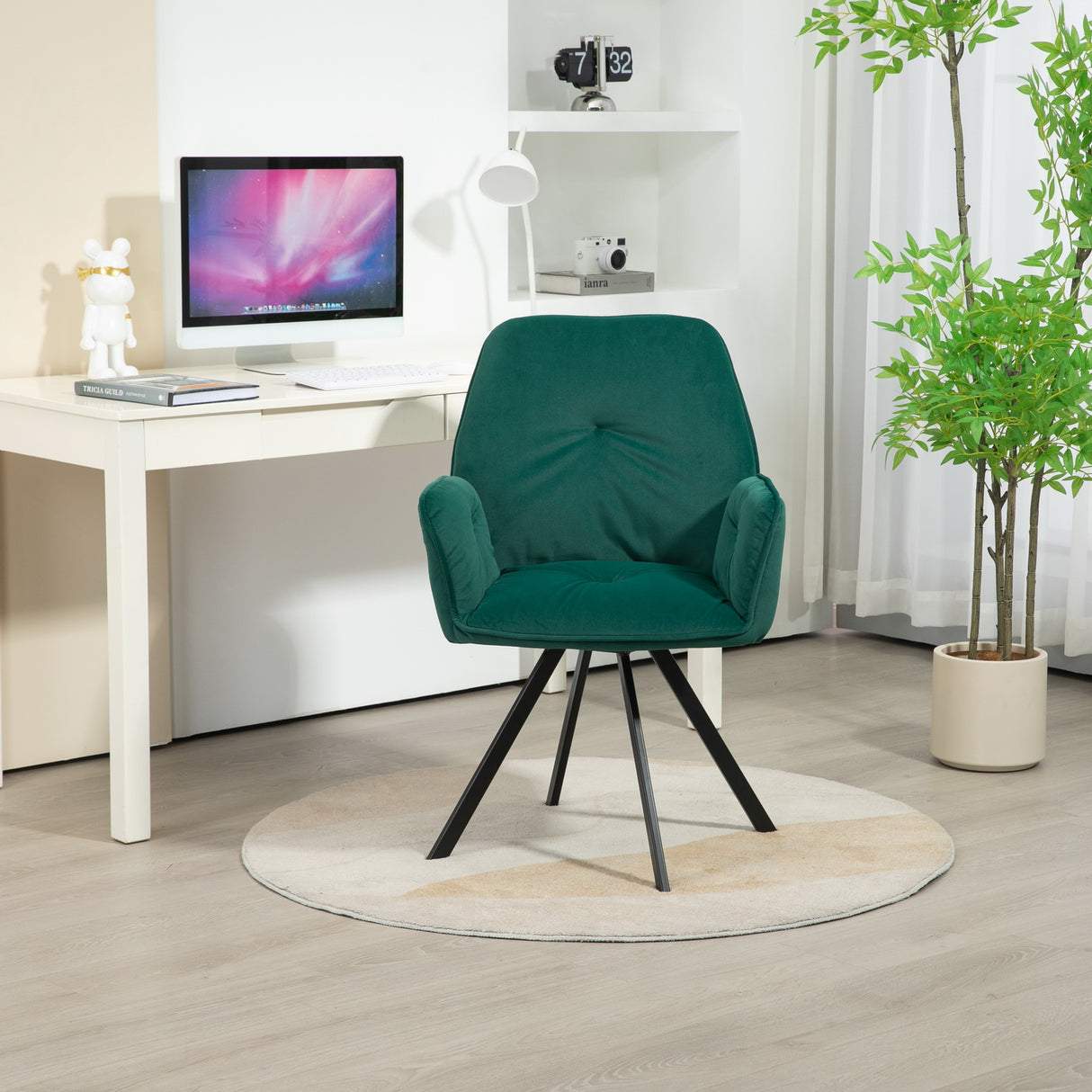 Lot de 2 chaises de salle à manger confortables en tissu vert avec accoudoirs - CALF GREEN