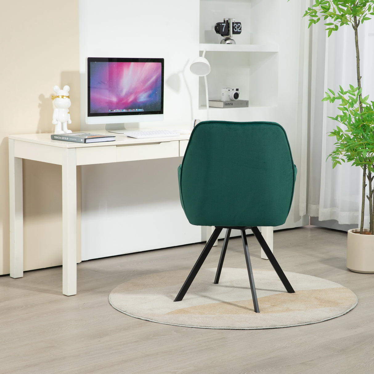 Juego de 2 cómodas sillas de comedor de tela verde con reposabrazos - CALF GREEN