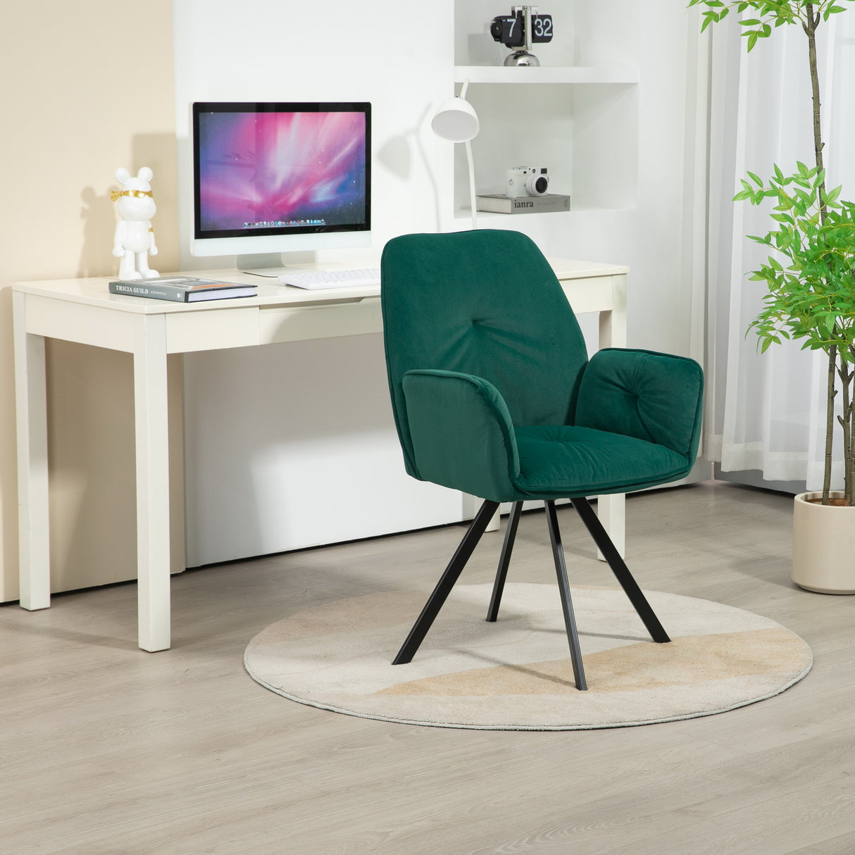 Lot de 2 chaises de salle à manger confortables en tissu vert avec accoudoirs - CALF GREEN