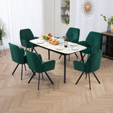 Set of 6 Comfortable Green Fabric Dining Chairs with Armrests - CALF GREEN 6PCS