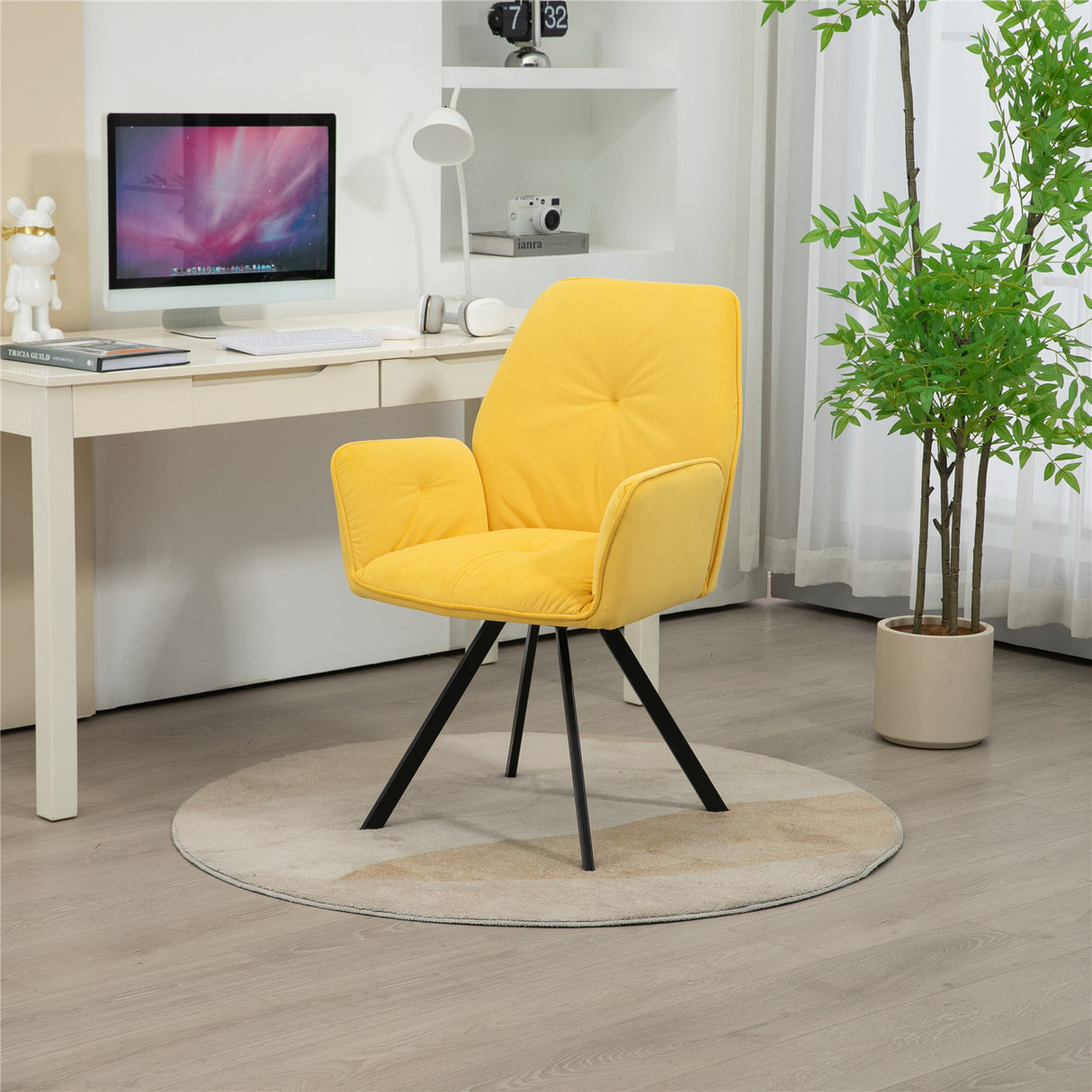 Set di 2 comode sedie da pranzo in tessuto giallo con braccioli - CALF YELLOW