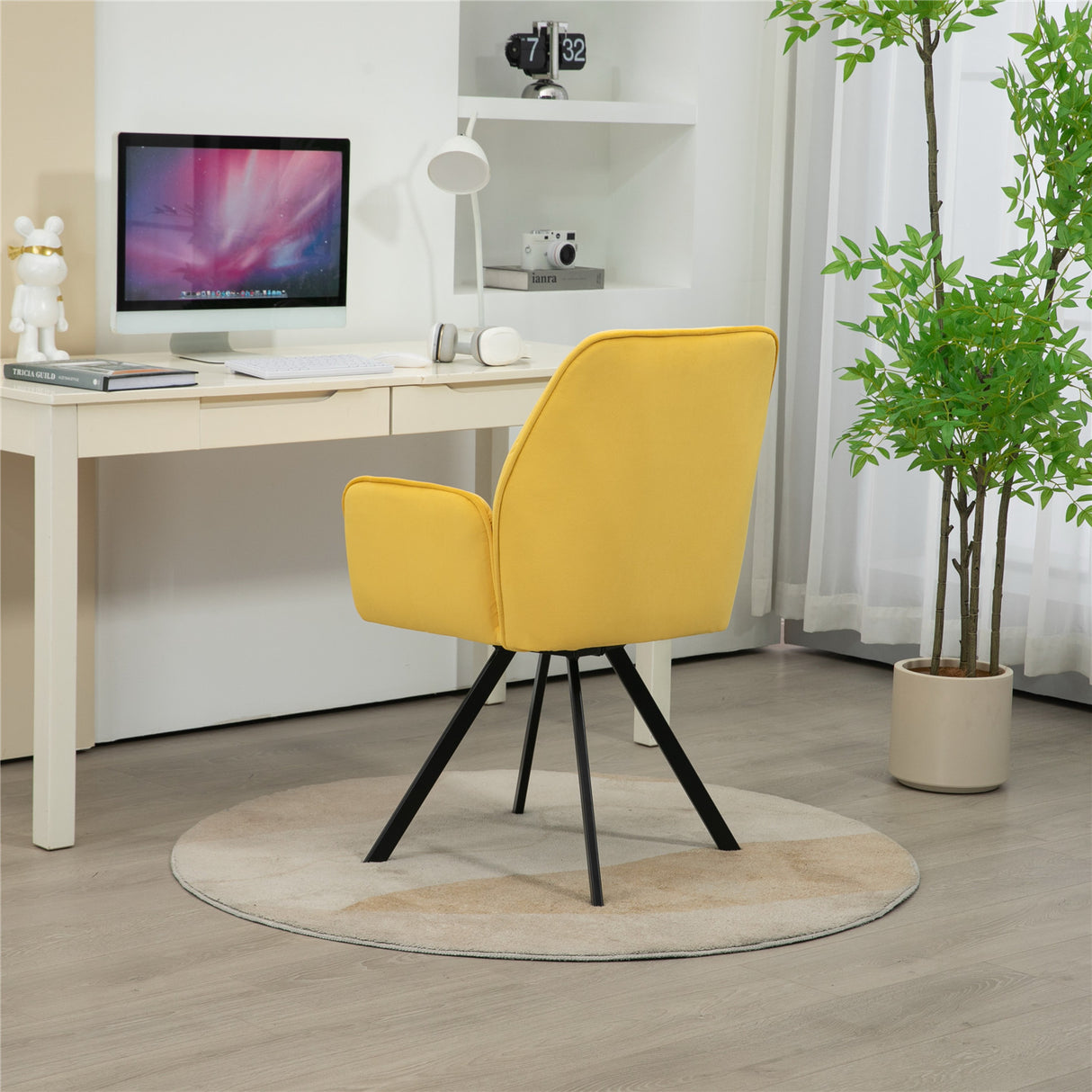 Lot de 2 chaises de salle à manger confortables en tissu jaune avec accoudoirs - CALF YELLOW