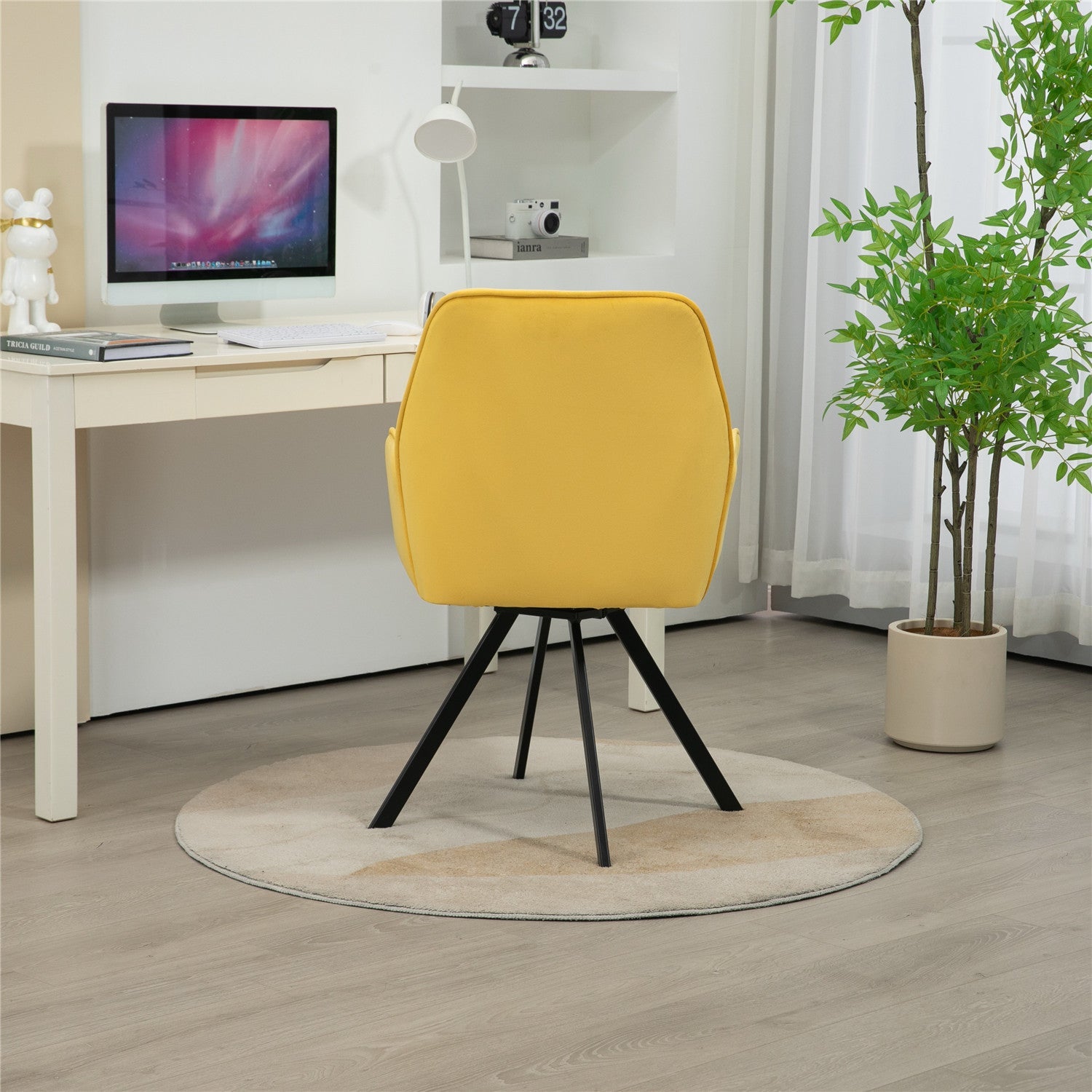 Juego de 4 cómodas sillas de comedor de tela amarilla con reposabrazos - CALF YELLOW 4PCS