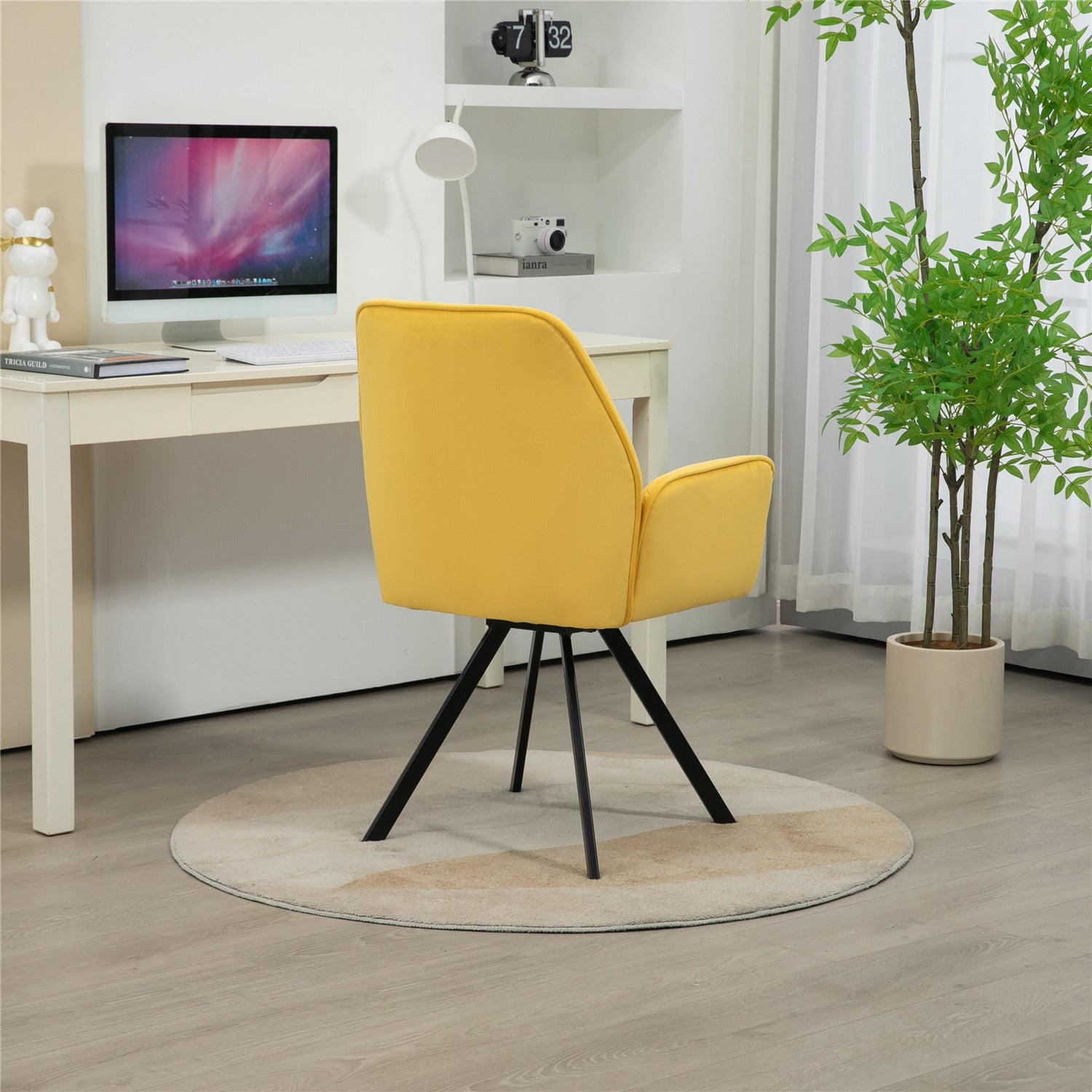 Juego de 4 cómodas sillas de comedor de tela amarilla con reposabrazos - CALF YELLOW 4PCS