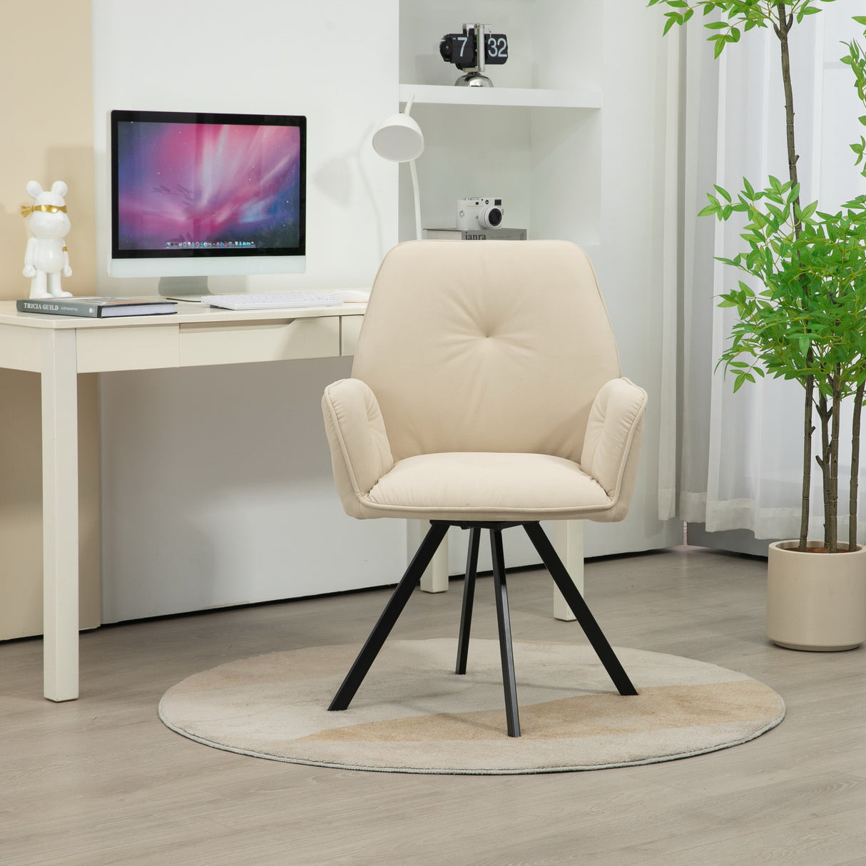 Lot de 2 chaises de salle à manger confortables en tissu beige avec accoudoirs - CALF BEIGE