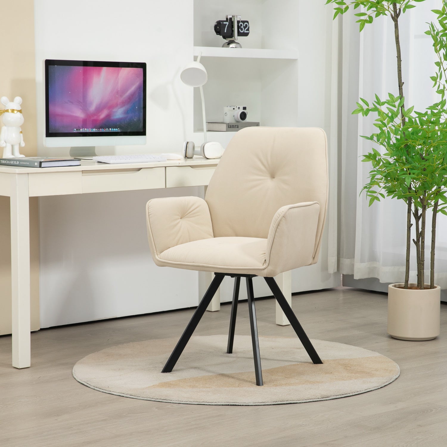 Lot de 2 chaises de salle à manger modernes pivotantes en tissu beige avec accoudoirs - CALF