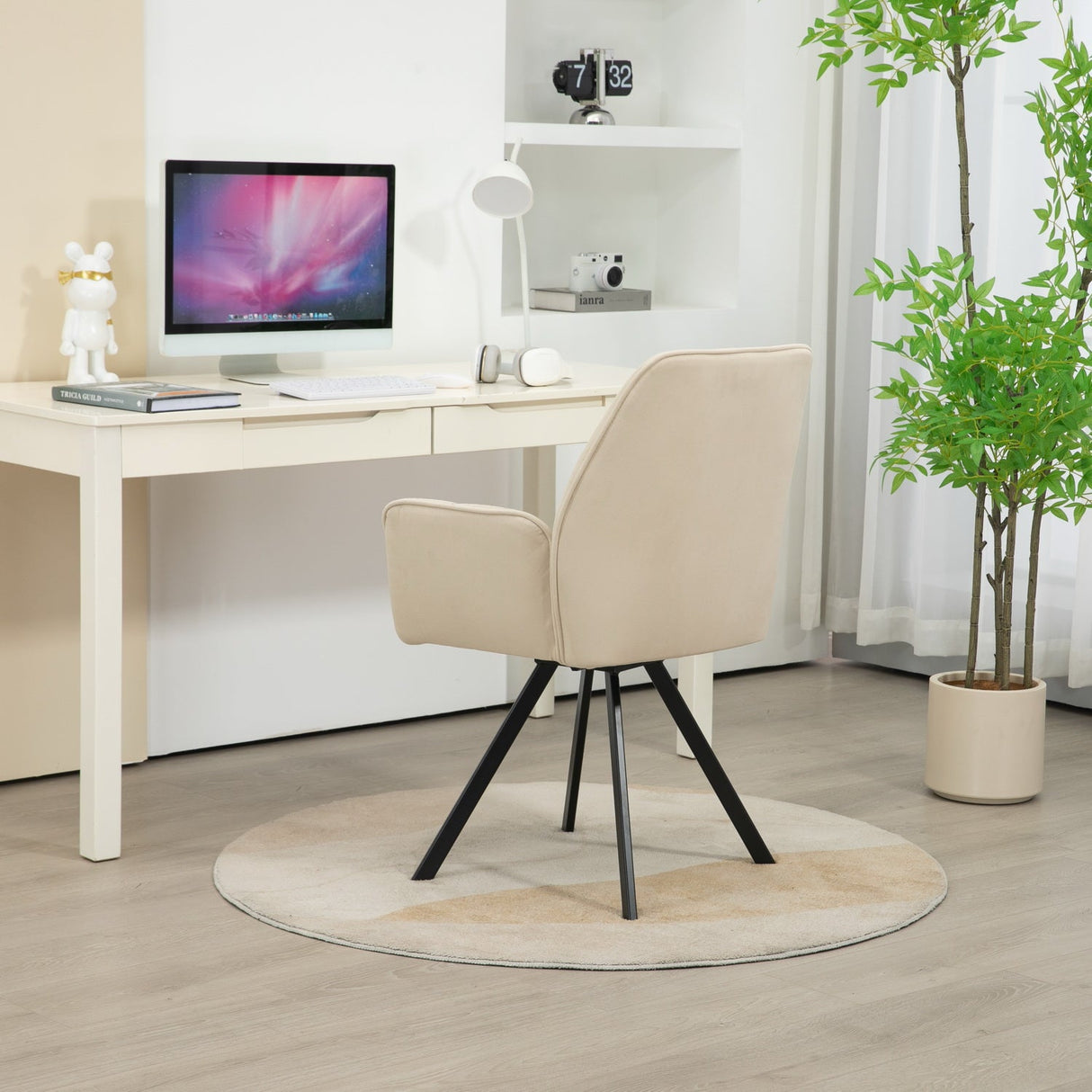 Juego de 4 Cómodas Sillas de Comedor de Tela Beige con Reposabrazos - CALF BEIGE 4PCS