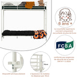 Bunk bed set 90x190cm with convertible bench in white metal, and 2 -seater foldable futon mattress - Liberty N Mica