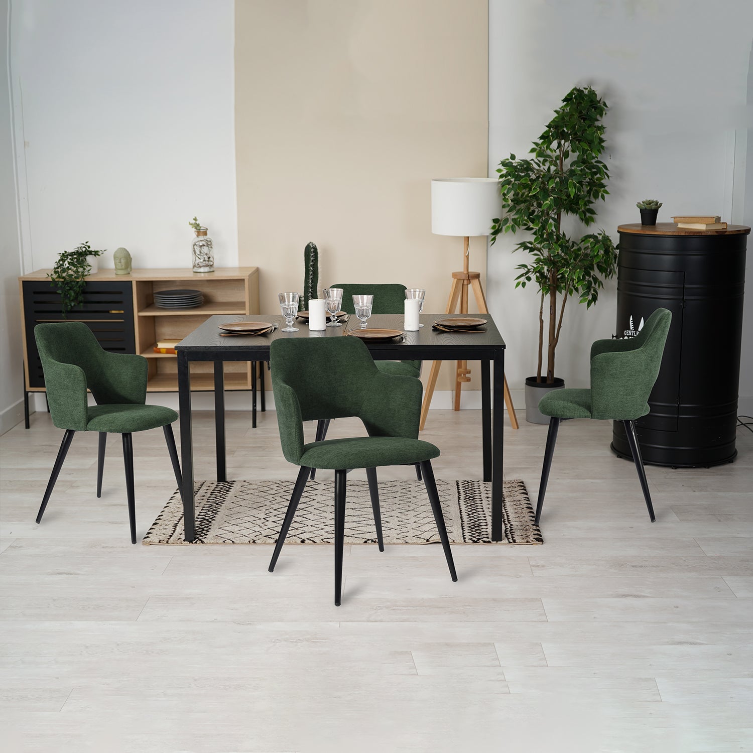 Set di 2 sedie per sala da pranzo scandinave in tessuto verde, AKANJI 2PCS GREEN