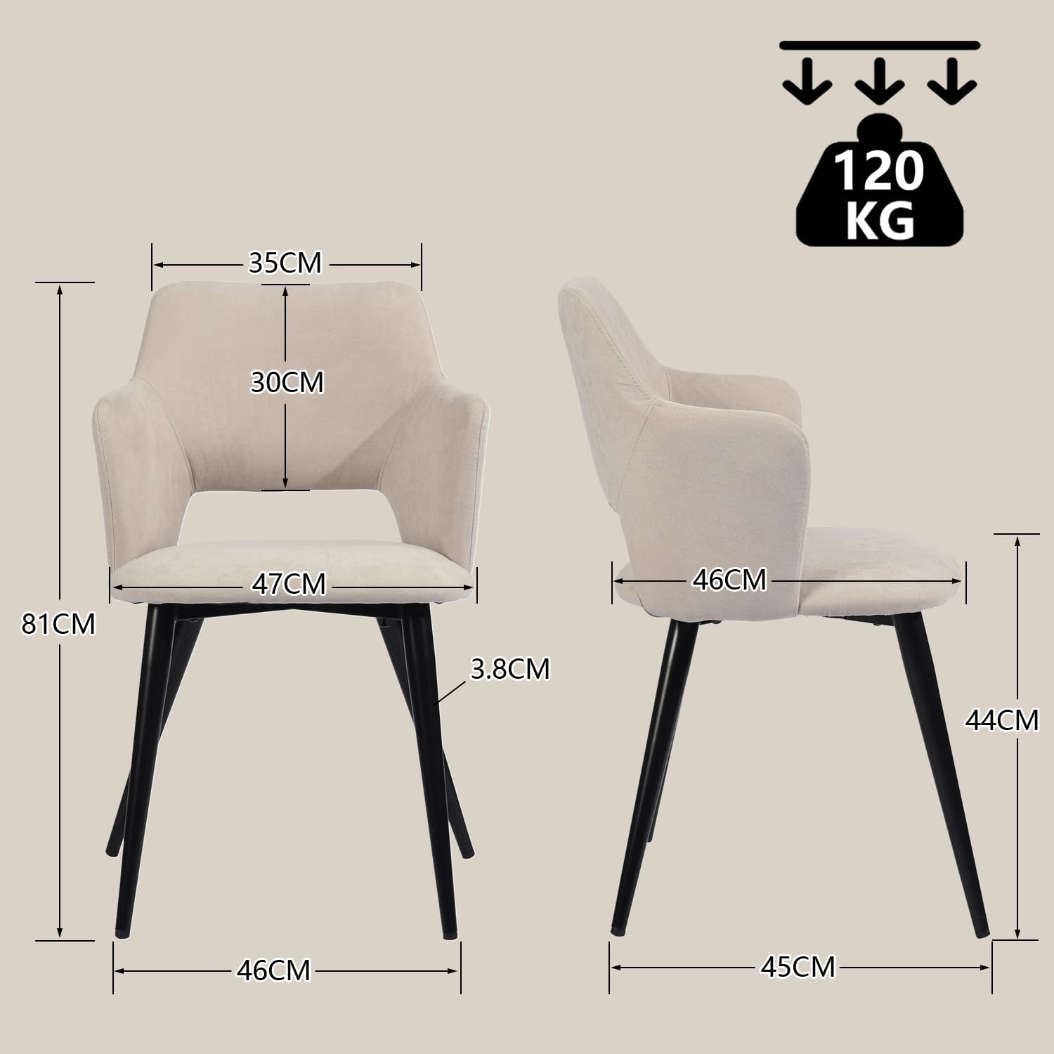 Juego de 2 sillones de comedor escandinavo con reposabrazos de tela beige - Akanji