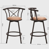 Lot de 2 tabourets de bar industriels pivotants avec dossier en tissu marron - HAILEY 24