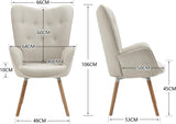 Scandinavian armchair with armrest in padded beige fabric - Kas