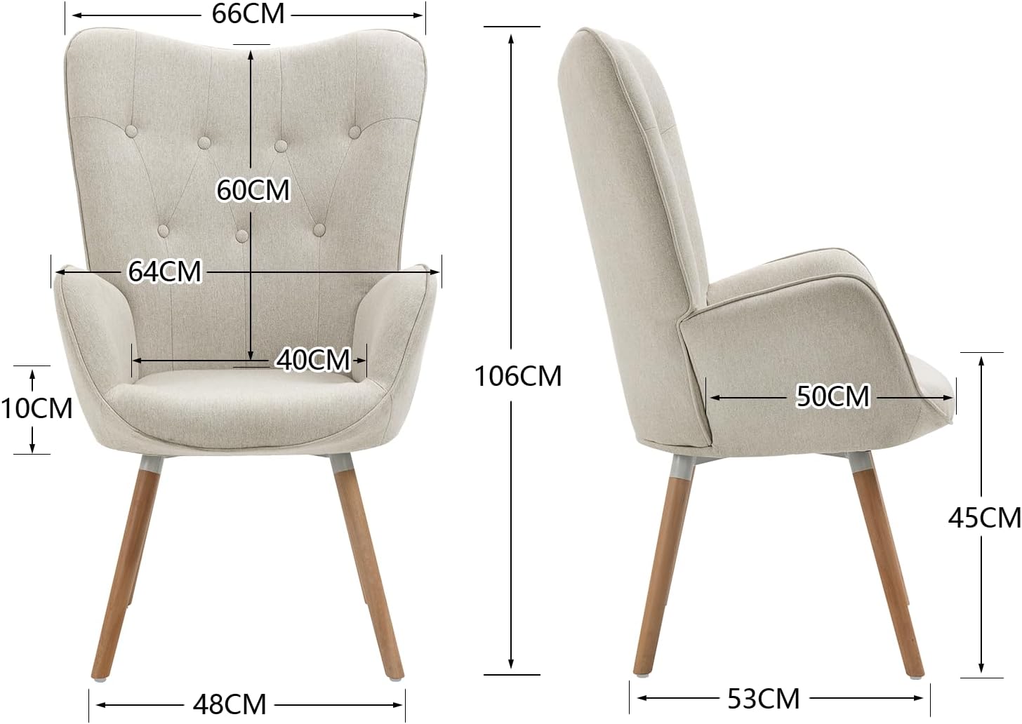 Sillón escandinavo con reposabrazos en tela beige acolchada - kas