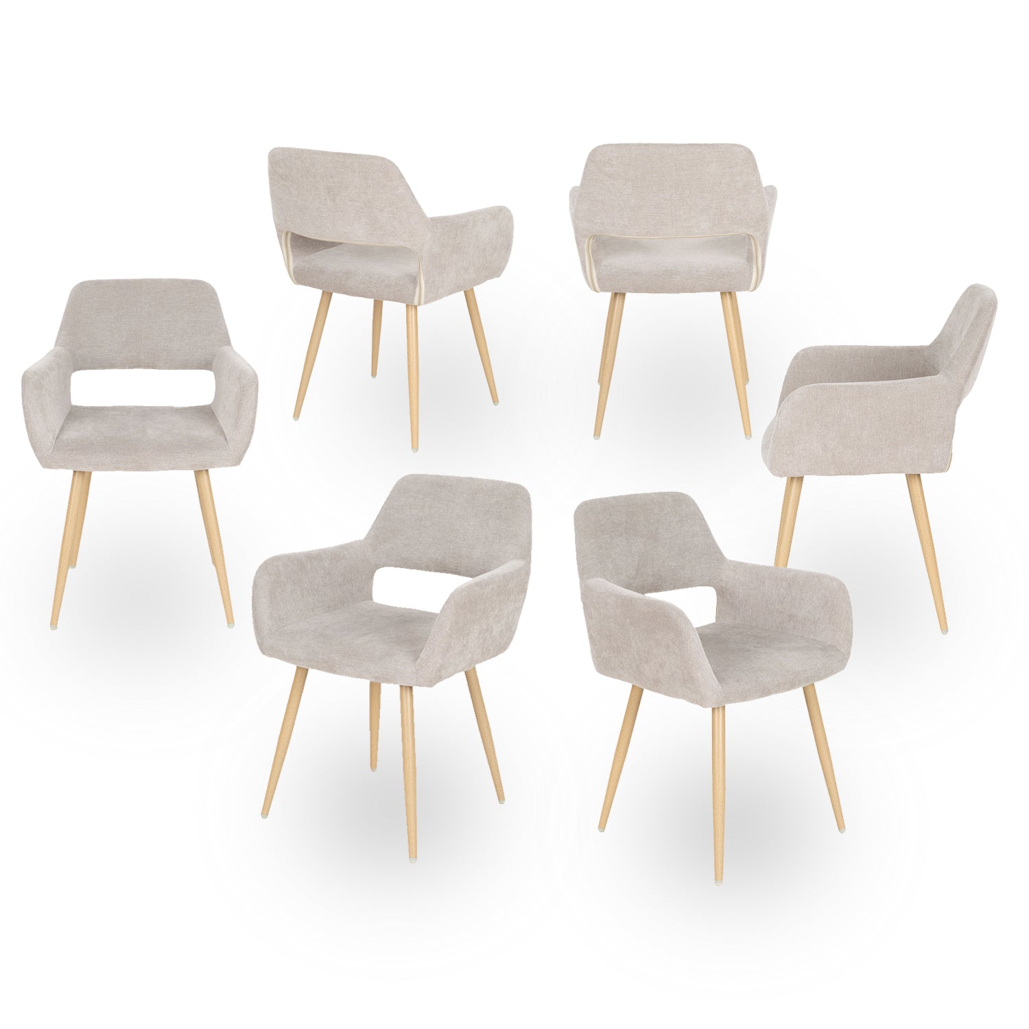 Set of 6 Scandinavian dining room armchairs with armrests in beige fabric - CROMWELL