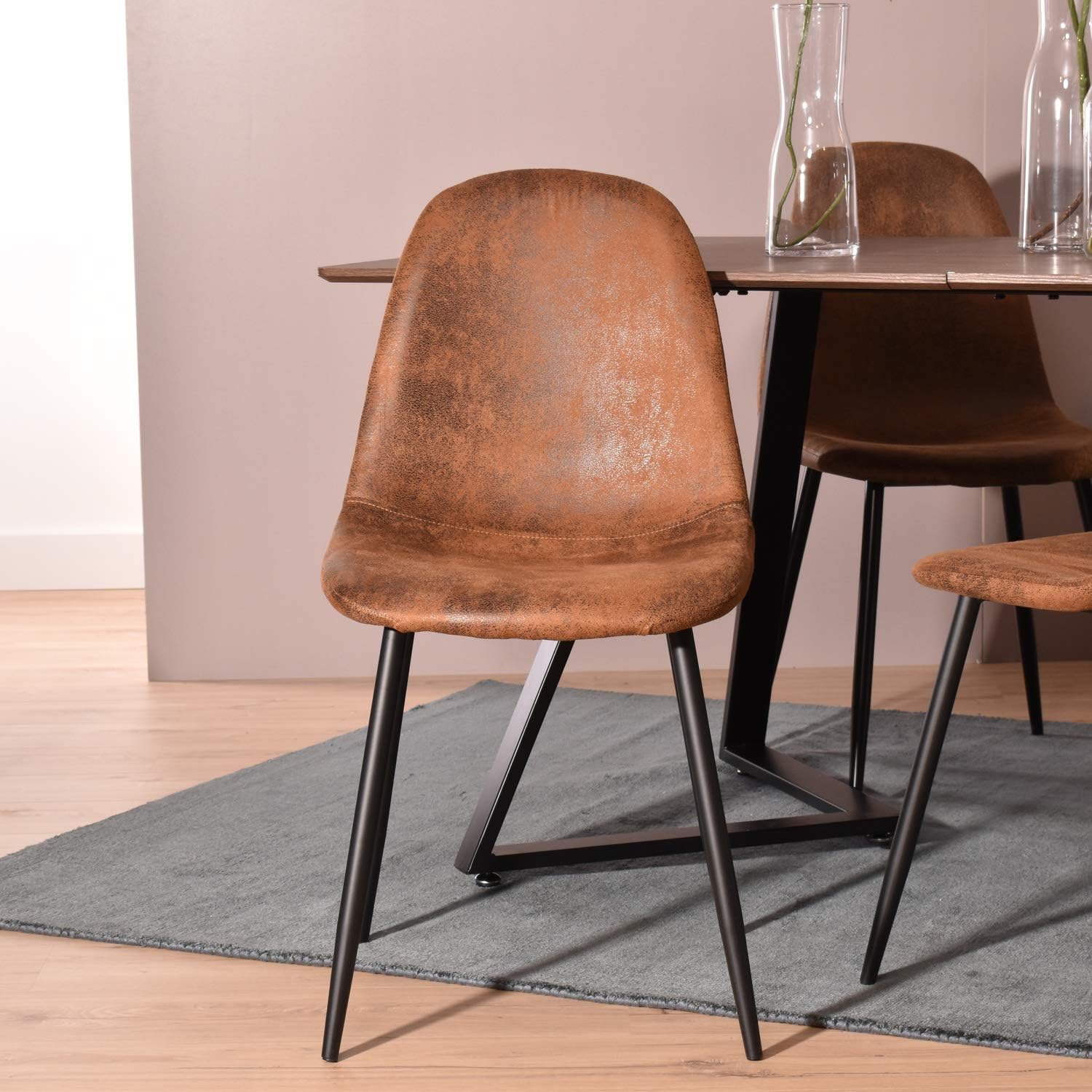 Set of 4 industrial dining chairs in suede - Charlton