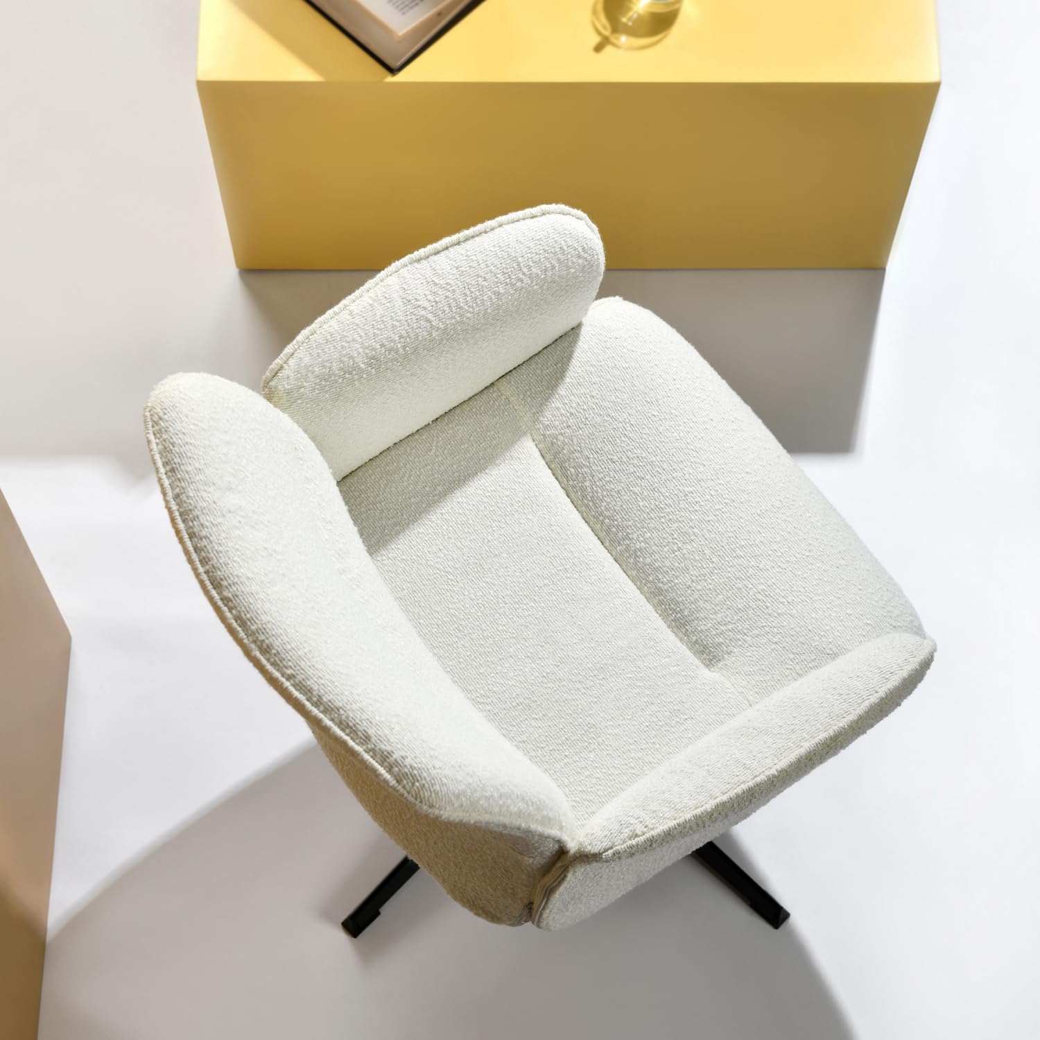 Sillón de oficina ergonómica ajustable con reposabrazos de tela bucle blanco - Thomasina