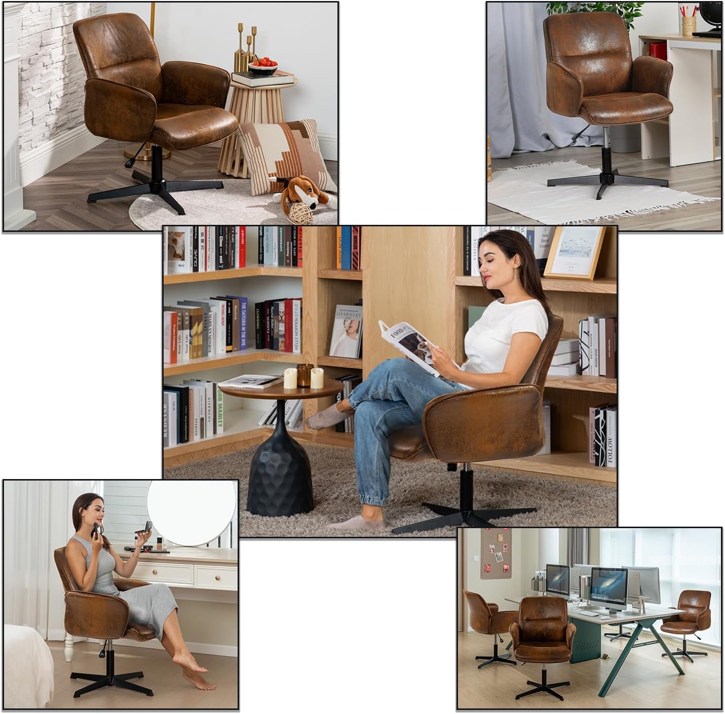 Ergonomic adjustable swivel office chair with suede armrests - THOMASINA