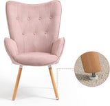 Sillón escandinavo con reposabrazos en tela rosa acolchada - kas