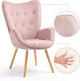 Sillón escandinavo con reposabrazos en tela rosa acolchada - kas