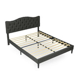 Double bed (140 x 190cm) with padded headboard in gray fabric, poplar slatted base (mattress not included) - LEON 140 GRAY