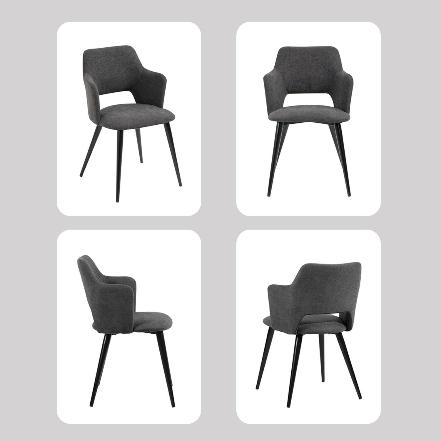 Lot de 6 fauteuils de salle à manger scandinaves avec accoudoirs en tissu gris - AKANJI