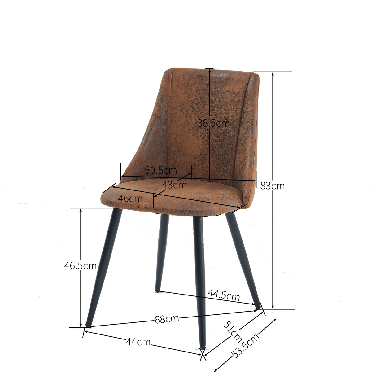 Lot de 4 chaises de salle à manger rétro, style industriel, en tissu suédine, pieds en métal noir - SMEG SUEDE BROWN 4PCS