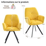 Lot de 2 chaises de salle à manger confortables en tissu jaune avec accoudoirs - CALF YELLOW