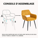 Lot de 2 fauteuils de salle à manger scandinaves avec accoudoirs en velours côtelé jaune safran - CROMWELL CORDUROY