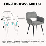 Lot de 6 fauteuils de salle à manger scandinaves avec accoudoirs en velours côtelé gris - CROMWELL CORDUROY