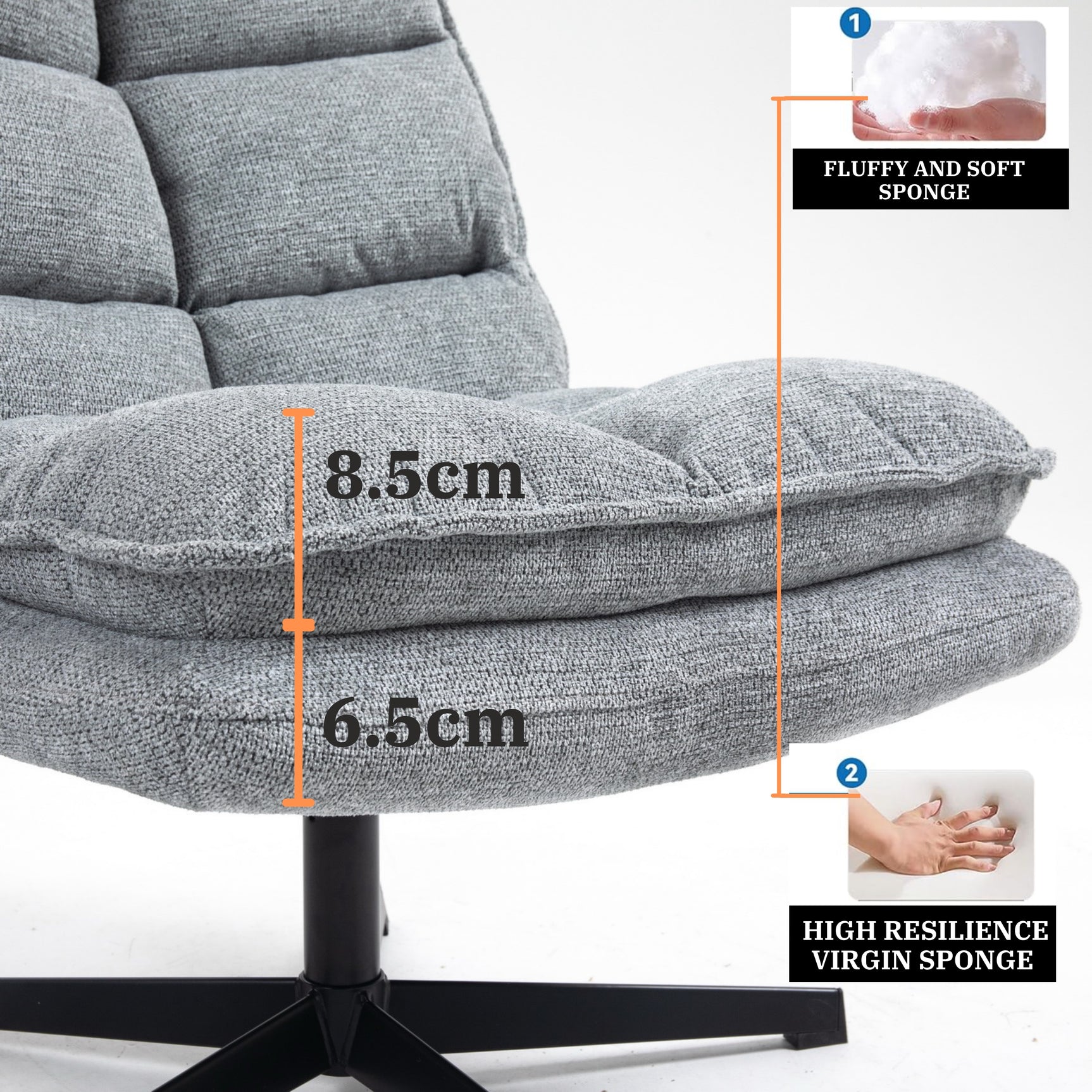 Fauteuil de loisirs pliable sans accoudoirs en tissu gris pivotant à 360° - AESTON