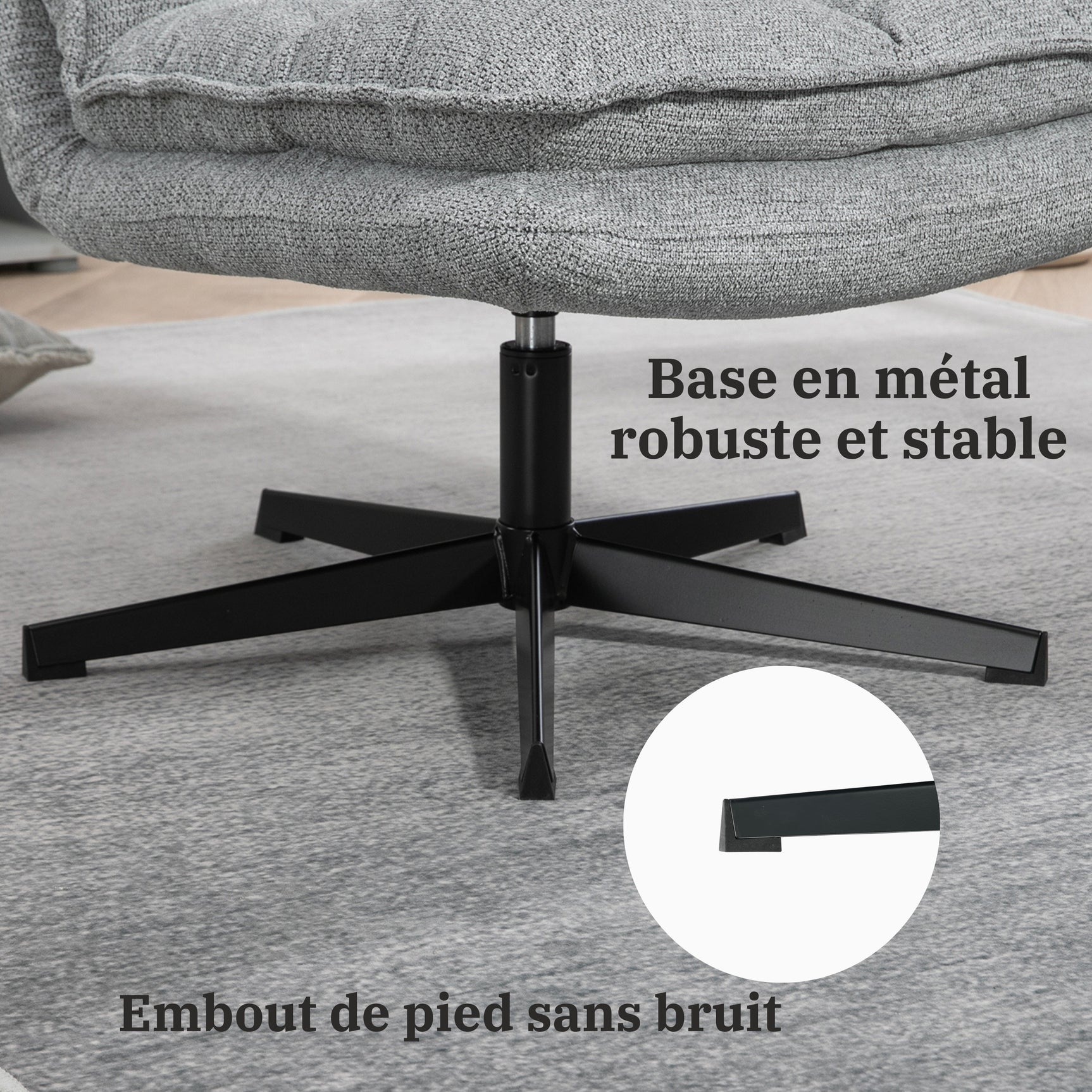 Sillón de ocio plegable sin reposabrazos de tela gris, giratorio 360° - AESTON