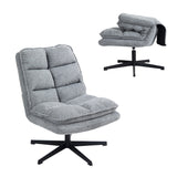 Foldable leisure armchair without armrests in gray fabric, 360° swivel - AESTON