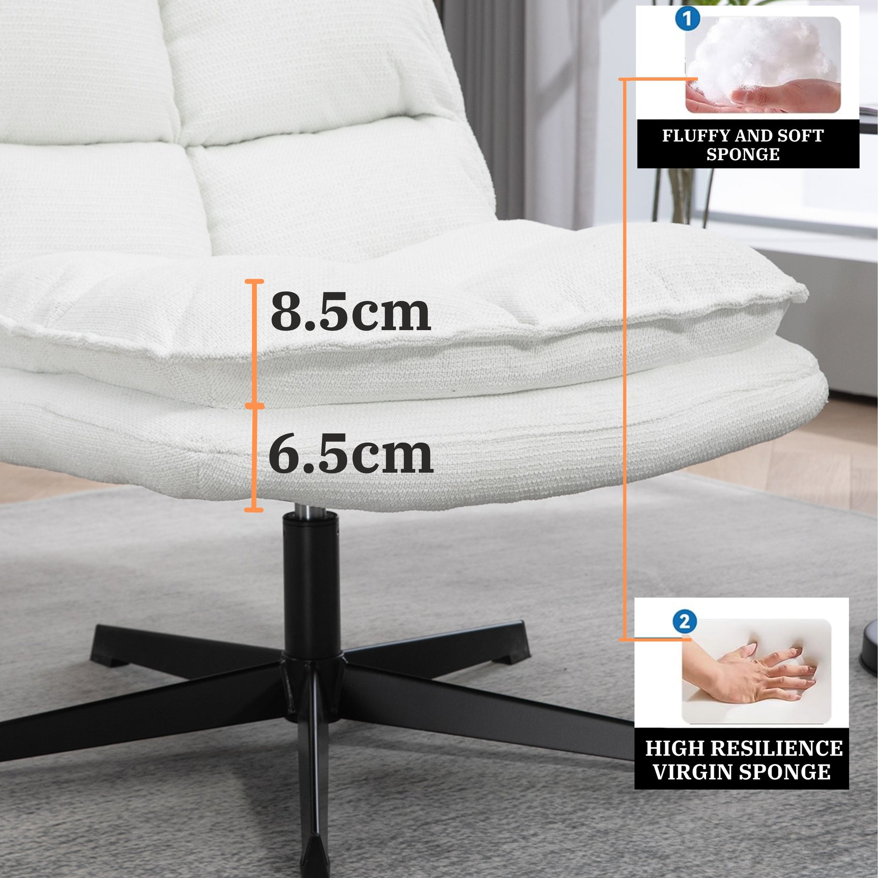 Fauteuil de loisirs pliable sans accoudoirs en tissu blanc pivotant à 360° - AESTON