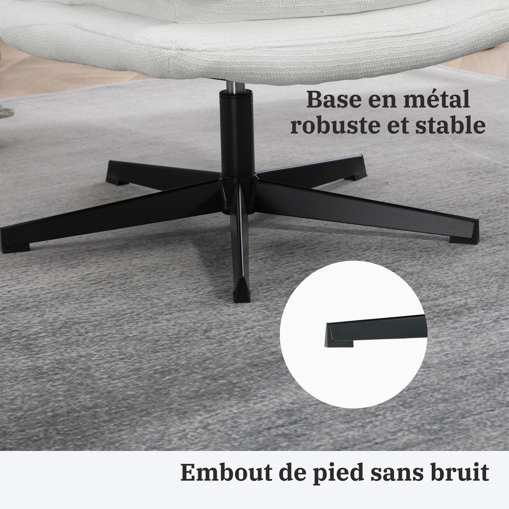 Fauteuil de loisirs pliable sans accoudoirs en tissu blanc pivotant à 360° - AESTON