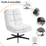 Foldable leisure armchair without armrests in white fabric, 360° swivel - AESTON