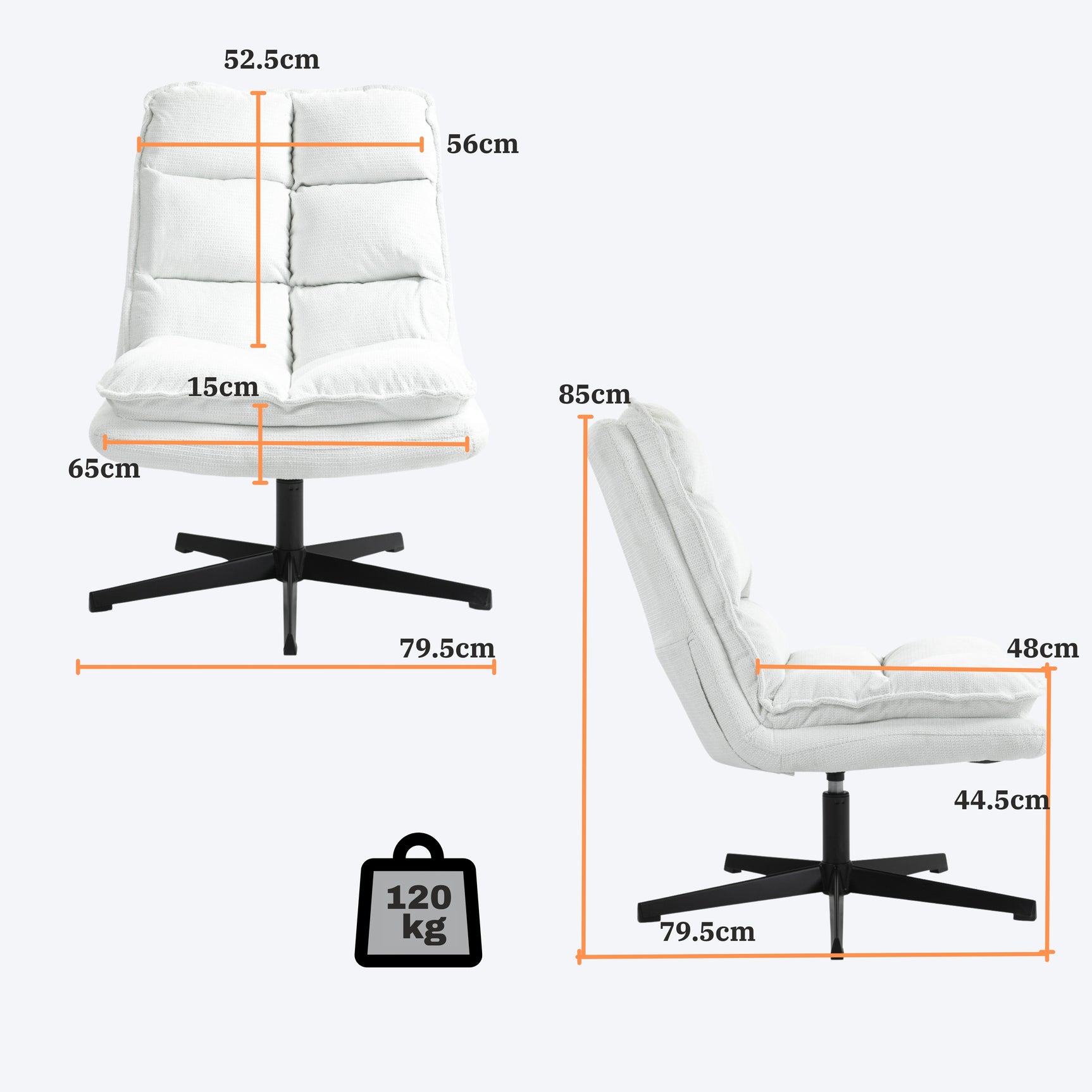 Sillón de ocio plegable sin reposabrazos de tela blanca, giratorio 360° - AESTON