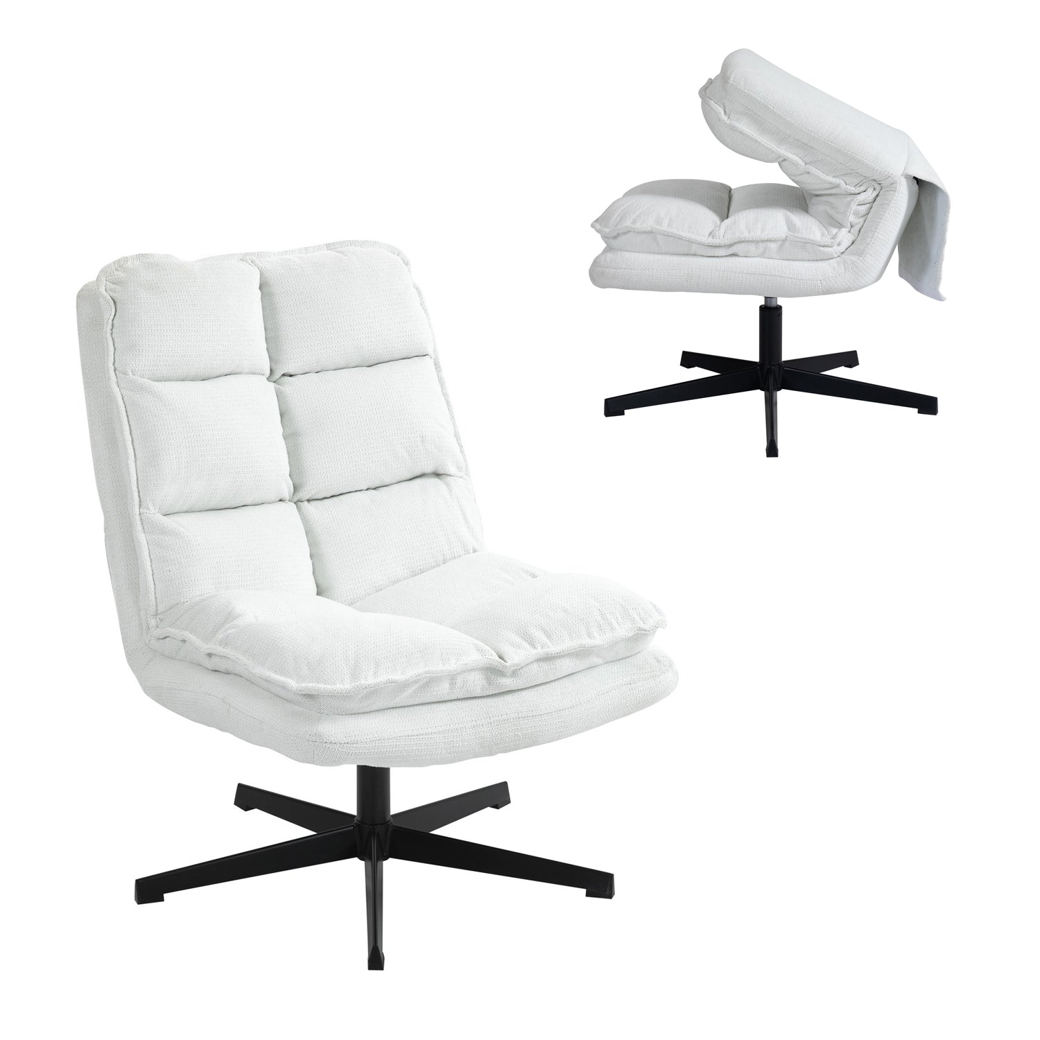 Fauteuil de loisirs pliable sans accoudoirs en tissu blanc pivotant à 360° - AESTON