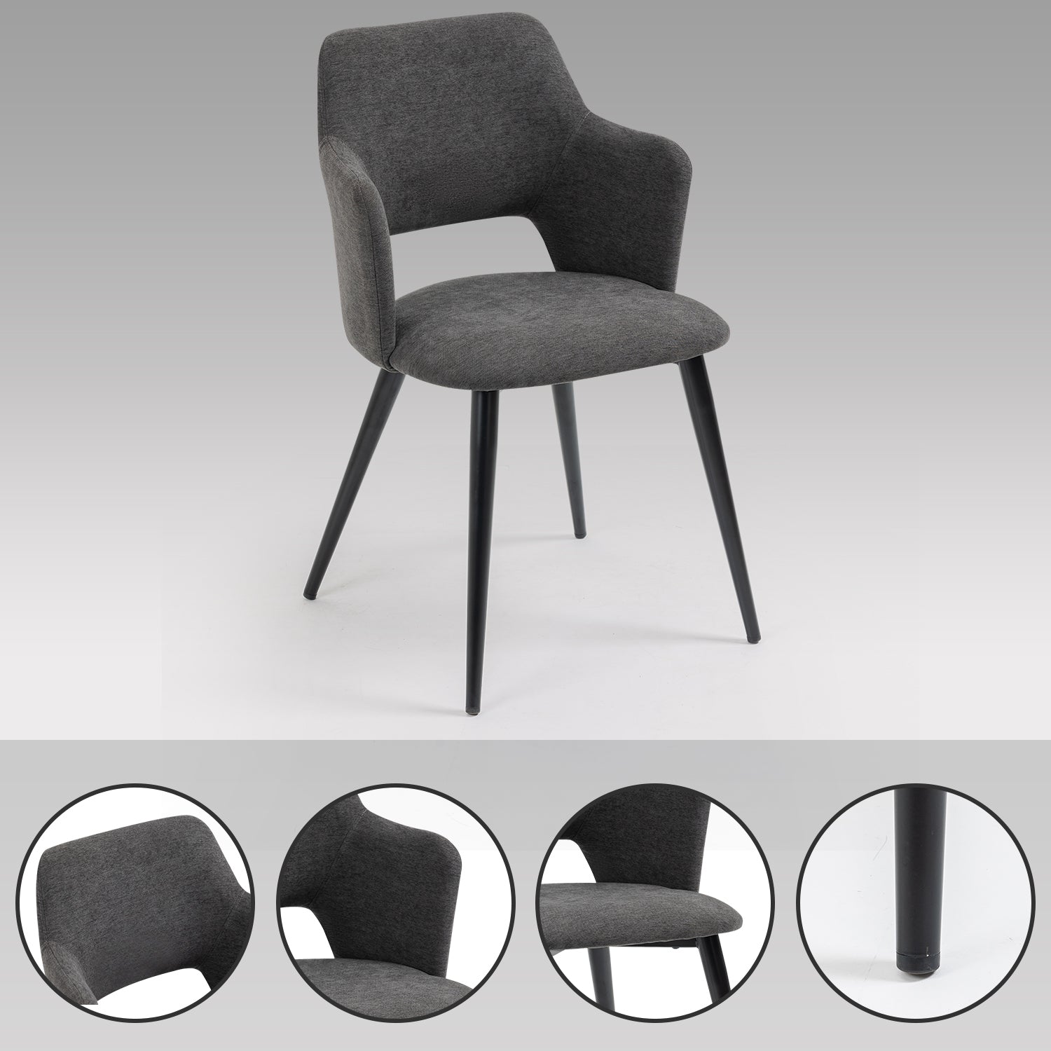 Set of 6 Scandinavian dining chairs with armrests in gray fabric - Akanji