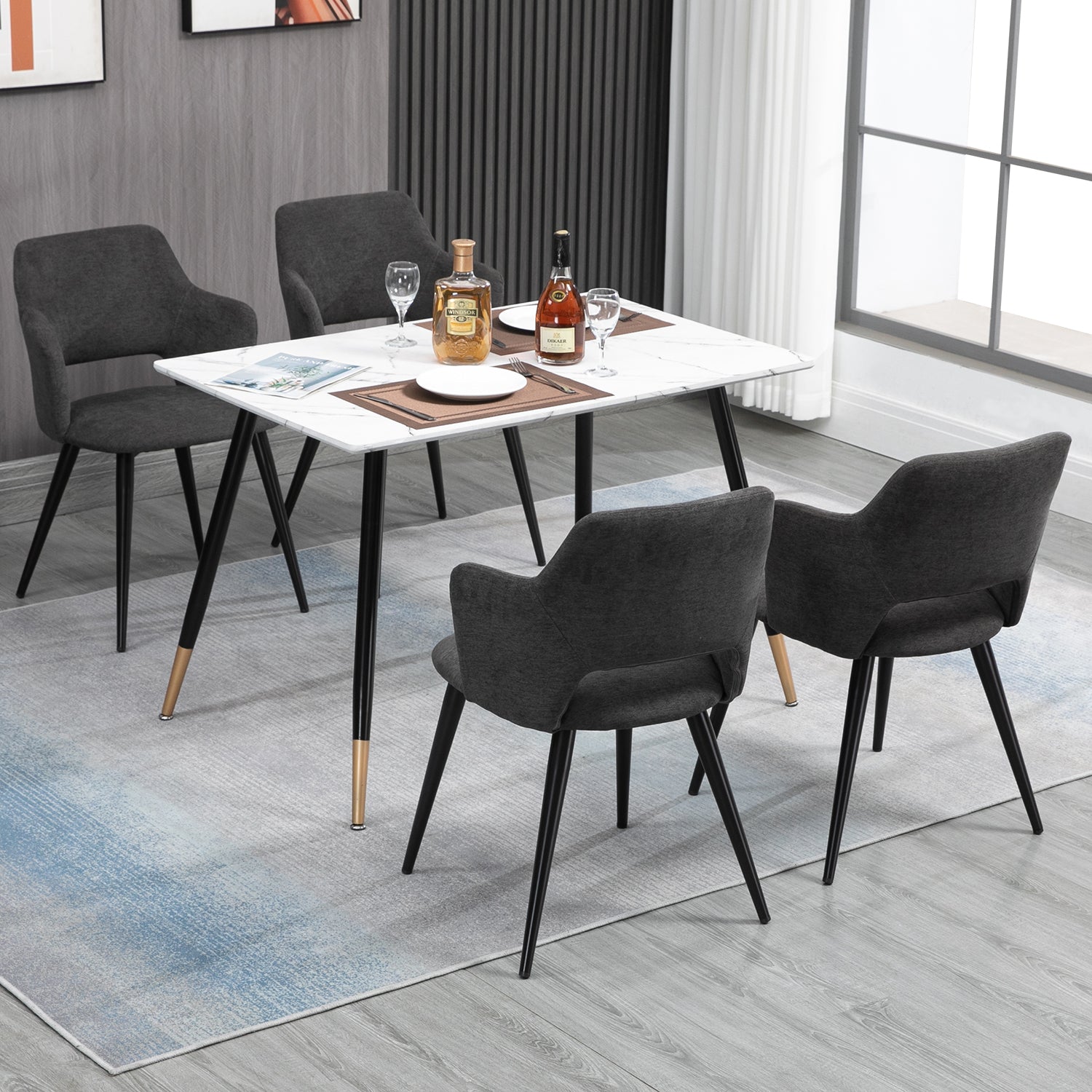 Juego de 2 sillones de comedor escandinavo con reposabrazos en tela gris - Akanji