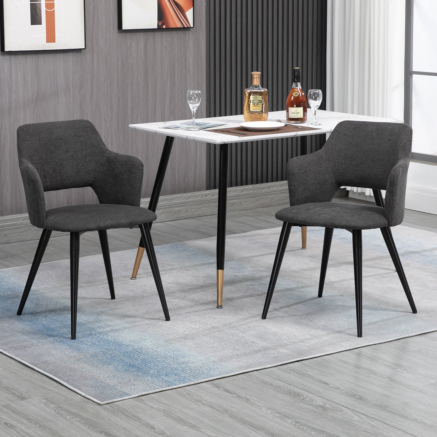 Set of 6 Scandinavian dining chairs with armrests in gray fabric - Akanji