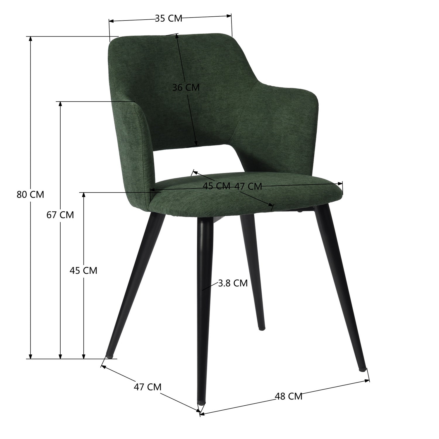 Set of 4 Scandinavian dining room chairs in green fabric, AKANJI GREEN 4PCS